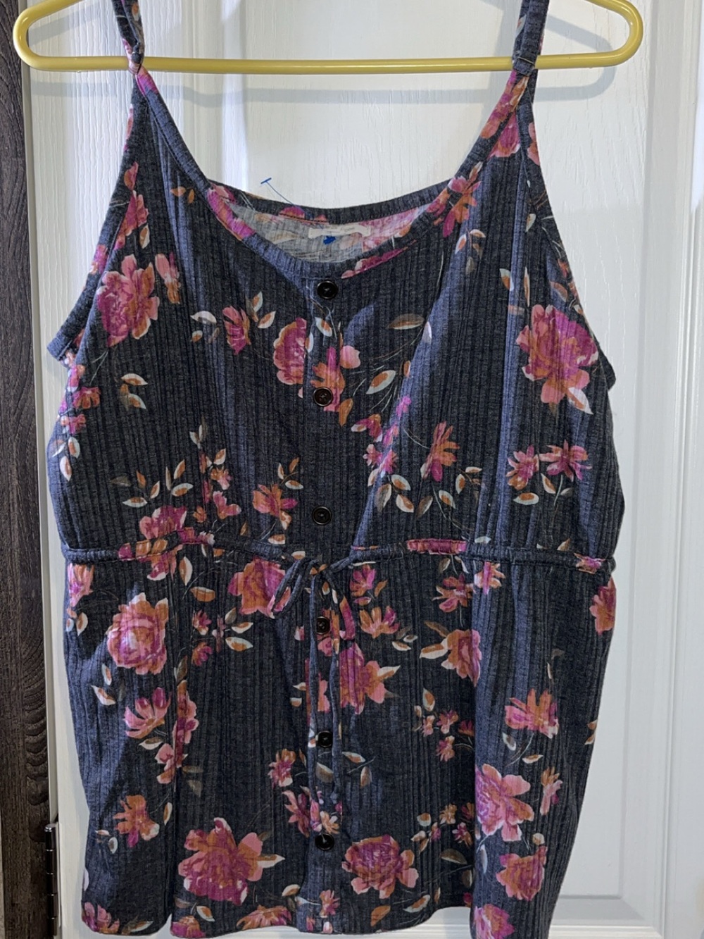 Maurices Navy Blue Floral Ribbed Tank Top with Pink Flowers